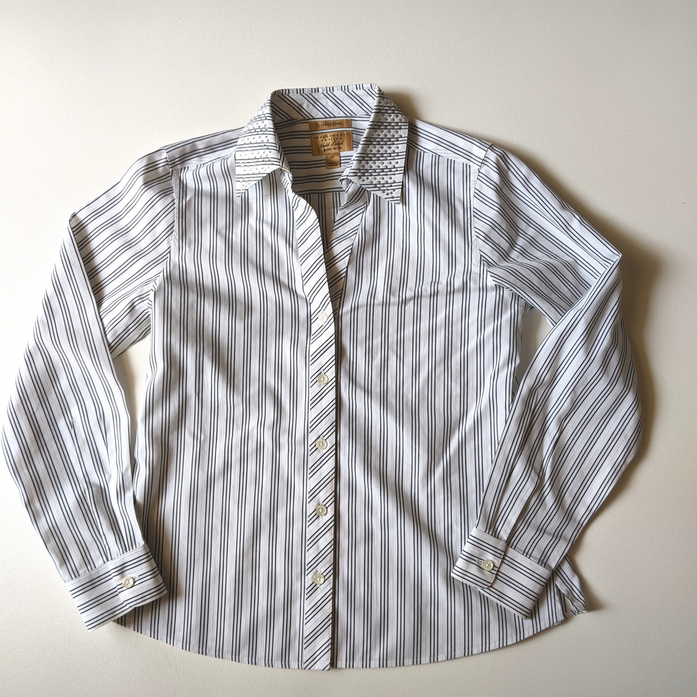 Vintage 00s Investments black and white striped button down shirt with shiny sil